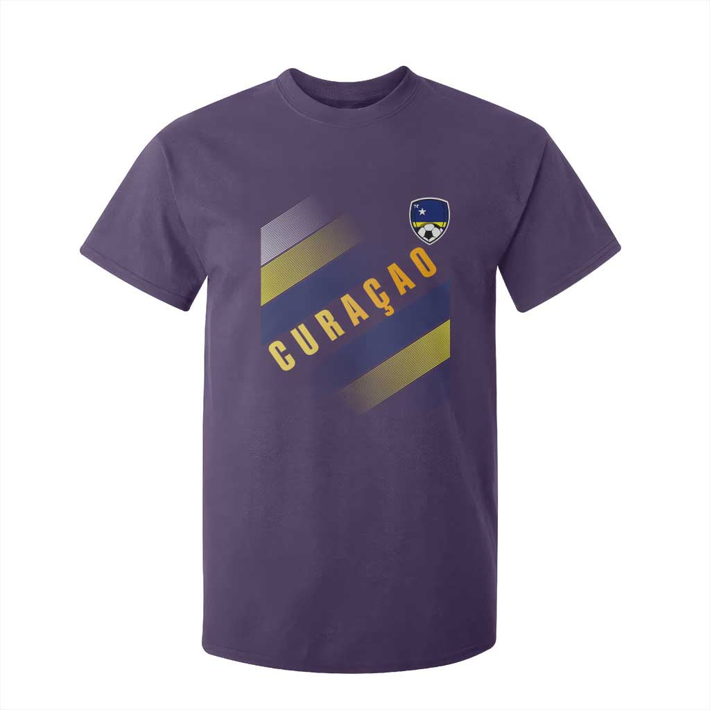Curaçao Soccer Flag Stripe Jersey Style T Shirt For Kid Football Fans Pride Support