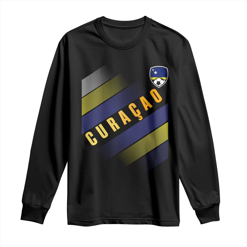 Curaçao Soccer Flag Stripe Jersey Style Long Sleeve Shirt Football Fans Pride Support