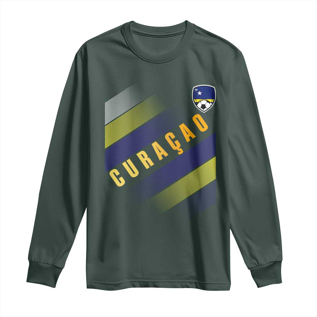 Curaçao Soccer Flag Stripe Jersey Style Long Sleeve Shirt Football Fans Pride Support