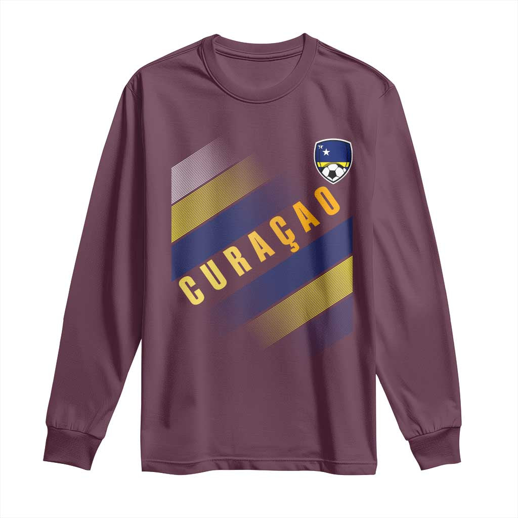Curaçao Soccer Flag Stripe Jersey Style Long Sleeve Shirt Football Fans Pride Support