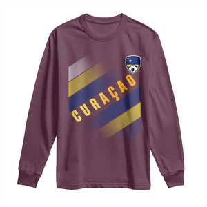 Curaçao Soccer Flag Stripe Jersey Style Long Sleeve Shirt Football Fans Pride Support