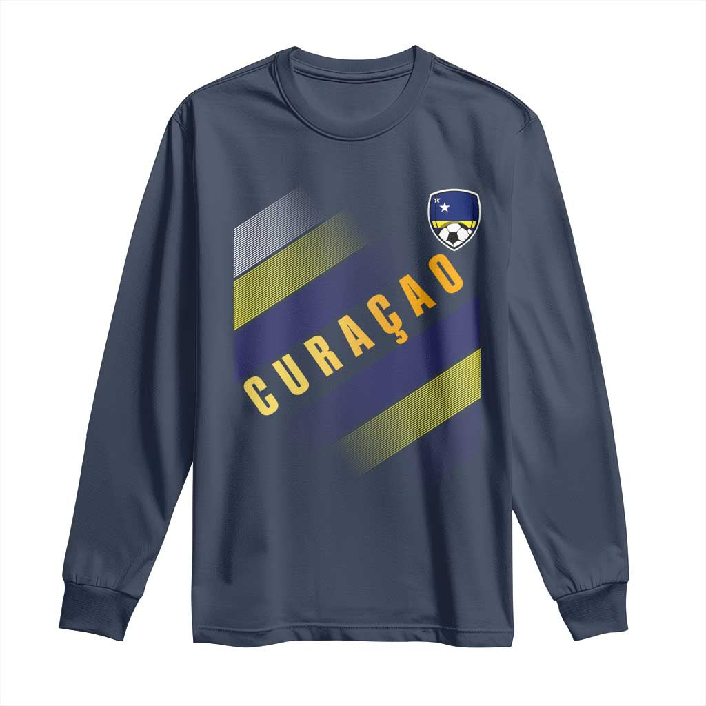 Curaçao Soccer Flag Stripe Jersey Style Long Sleeve Shirt Football Fans Pride Support