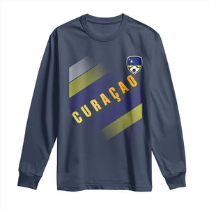Curaçao Soccer Flag Stripe Jersey Style Long Sleeve Shirt Football Fans Pride Support