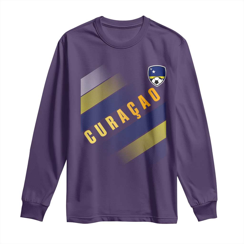 Curaçao Soccer Flag Stripe Jersey Style Long Sleeve Shirt Football Fans Pride Support