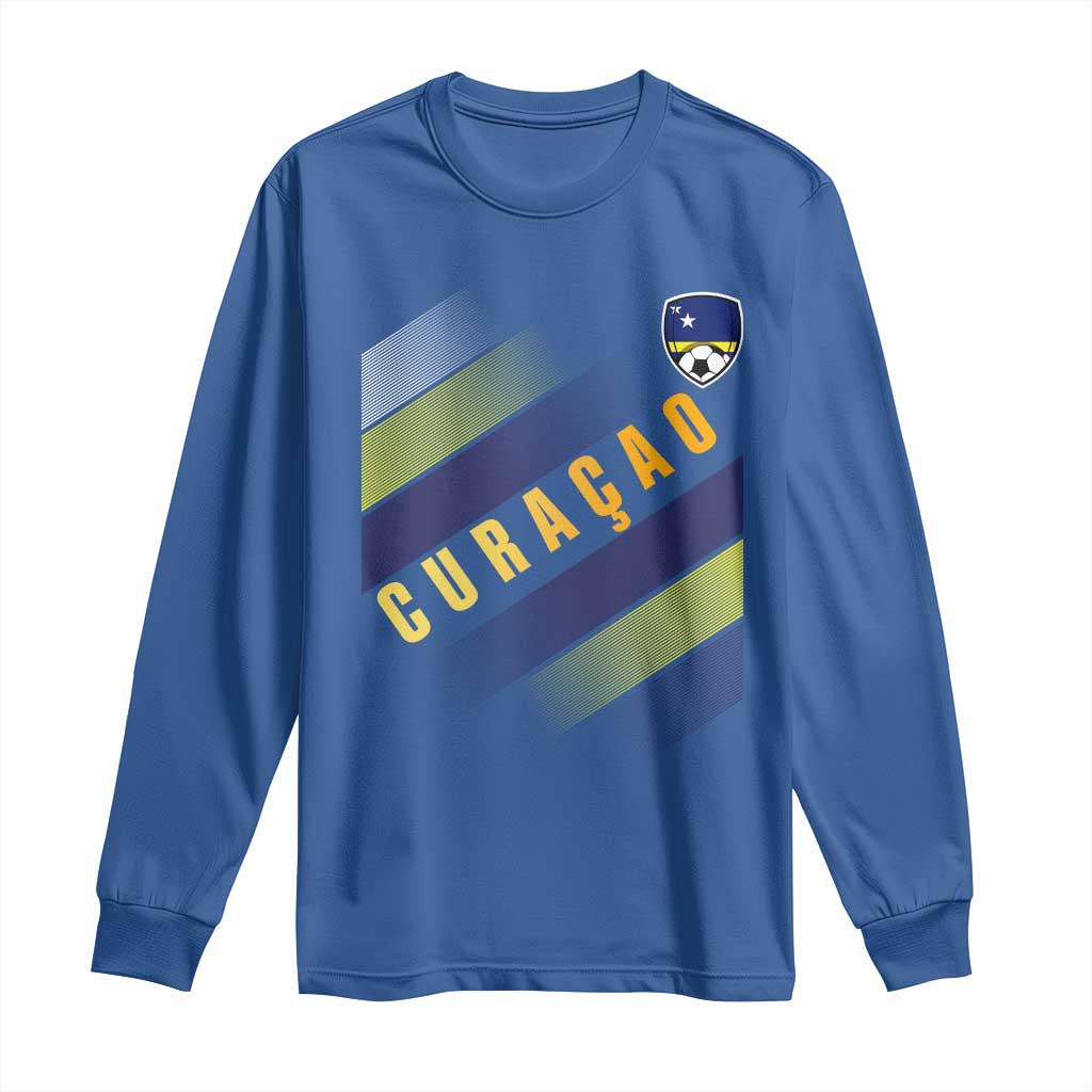 Curaçao Soccer Flag Stripe Jersey Style Long Sleeve Shirt Football Fans Pride Support TS02 Royal Blue Print Your Wear