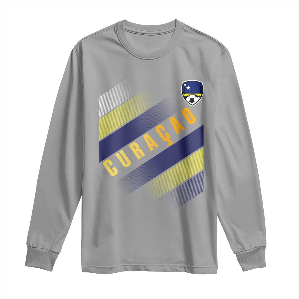 Curaçao Soccer Flag Stripe Jersey Style Long Sleeve Shirt Football Fans Pride Support