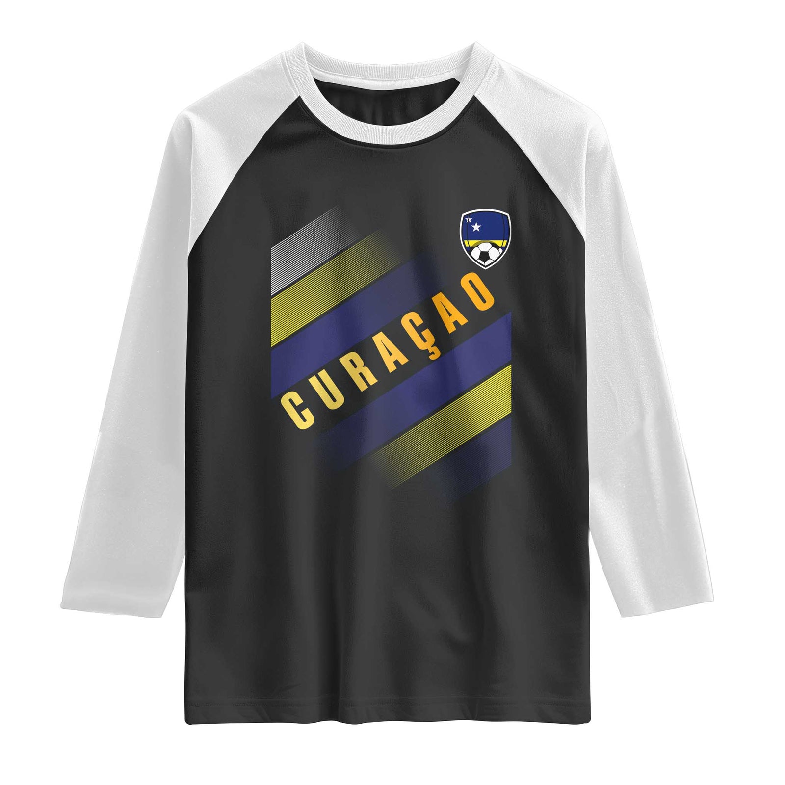 Curaçao Soccer Flag Stripe Jersey Style Raglan Shirt Football Fans Pride Support TS02 Black White Print Your Wear