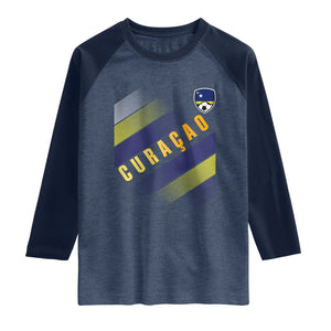 Curaçao Soccer Flag Stripe Jersey Style Raglan Shirt Football Fans Pride Support