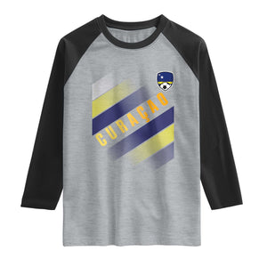 Curaçao Soccer Flag Stripe Jersey Style Raglan Shirt Football Fans Pride Support