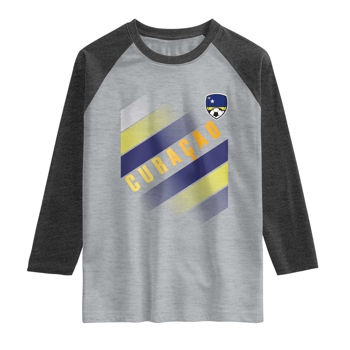 Curaçao Soccer Flag Stripe Jersey Style Raglan Shirt Football Fans Pride Support