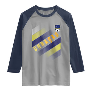 Curaçao Soccer Flag Stripe Jersey Style Raglan Shirt Football Fans Pride Support