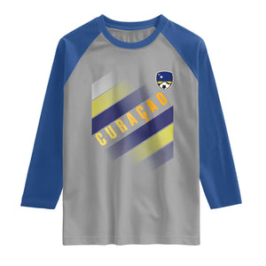 Curaçao Soccer Flag Stripe Jersey Style Raglan Shirt Football Fans Pride Support