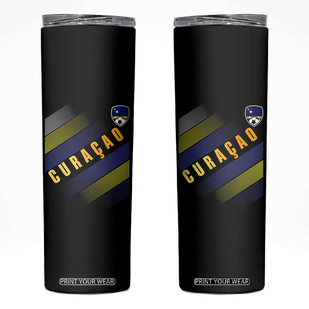 Curaçao Soccer Flag Stripe Jersey Style Skinny Tumbler Football Fans Pride Support