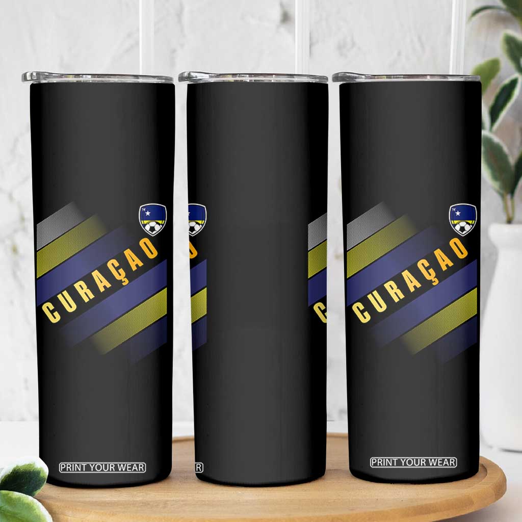 Curaçao Soccer Flag Stripe Jersey Style Skinny Tumbler Football Fans Pride Support