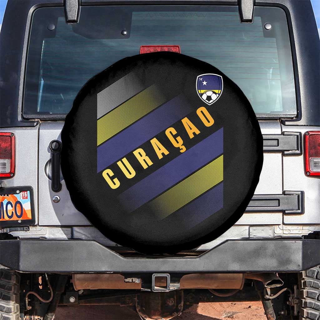 Curaçao Soccer Flag Stripe Jersey Style Spare Tire Cover Football Fans Pride Support TS02 No hole Black Print Your Wear