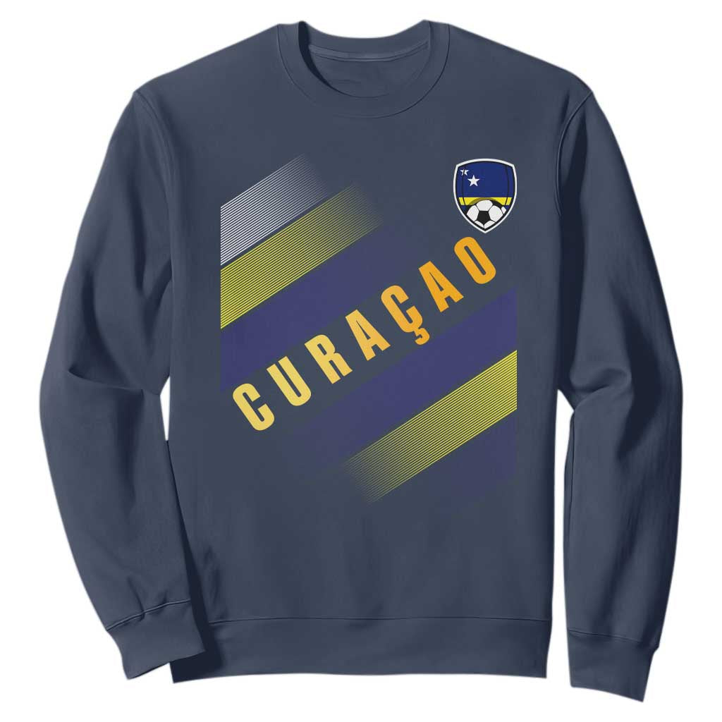 Curaçao Soccer Flag Stripe Jersey Style Sweatshirt Football Fans Pride Support