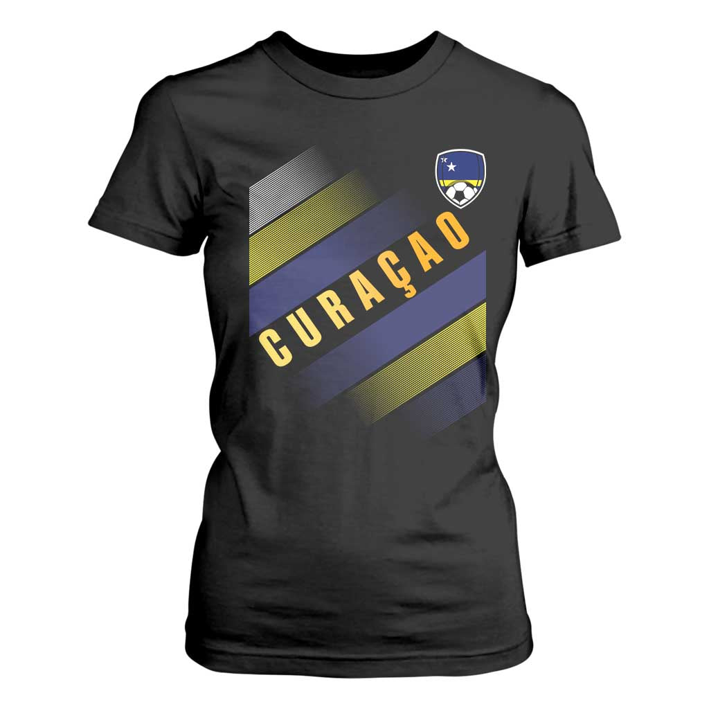 Curaçao Soccer Flag Stripe Jersey Style T Shirt For Women Football Fans Pride Support