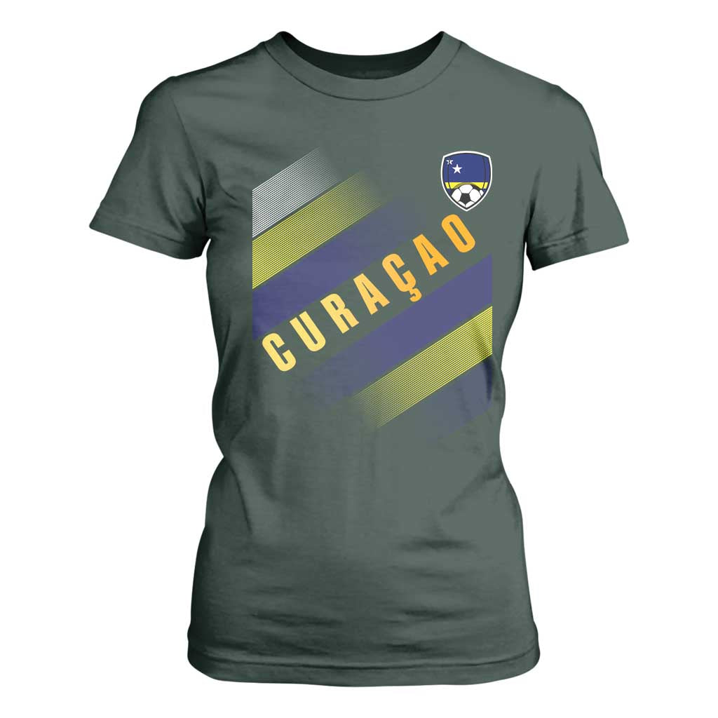 Curaçao Soccer Flag Stripe Jersey Style T Shirt For Women Football Fans Pride Support