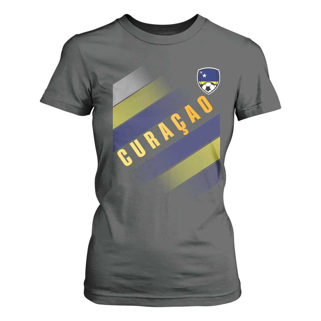 Curaçao Soccer Flag Stripe Jersey Style T Shirt For Women Football Fans Pride Support
