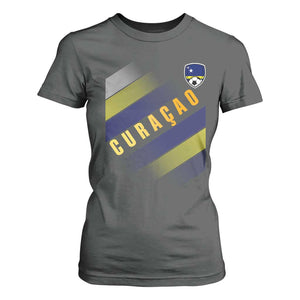 Curaçao Soccer Flag Stripe Jersey Style T Shirt For Women Football Fans Pride Support