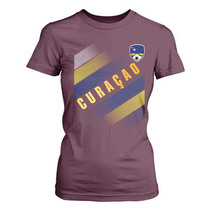 Curaçao Soccer Flag Stripe Jersey Style T Shirt For Women Football Fans Pride Support