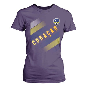 Curaçao Soccer Flag Stripe Jersey Style T Shirt For Women Football Fans Pride Support