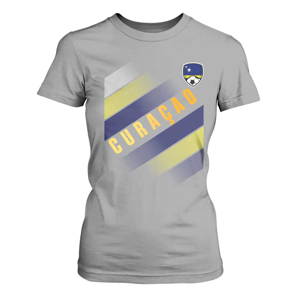 Curaçao Soccer Flag Stripe Jersey Style T Shirt For Women Football Fans Pride Support