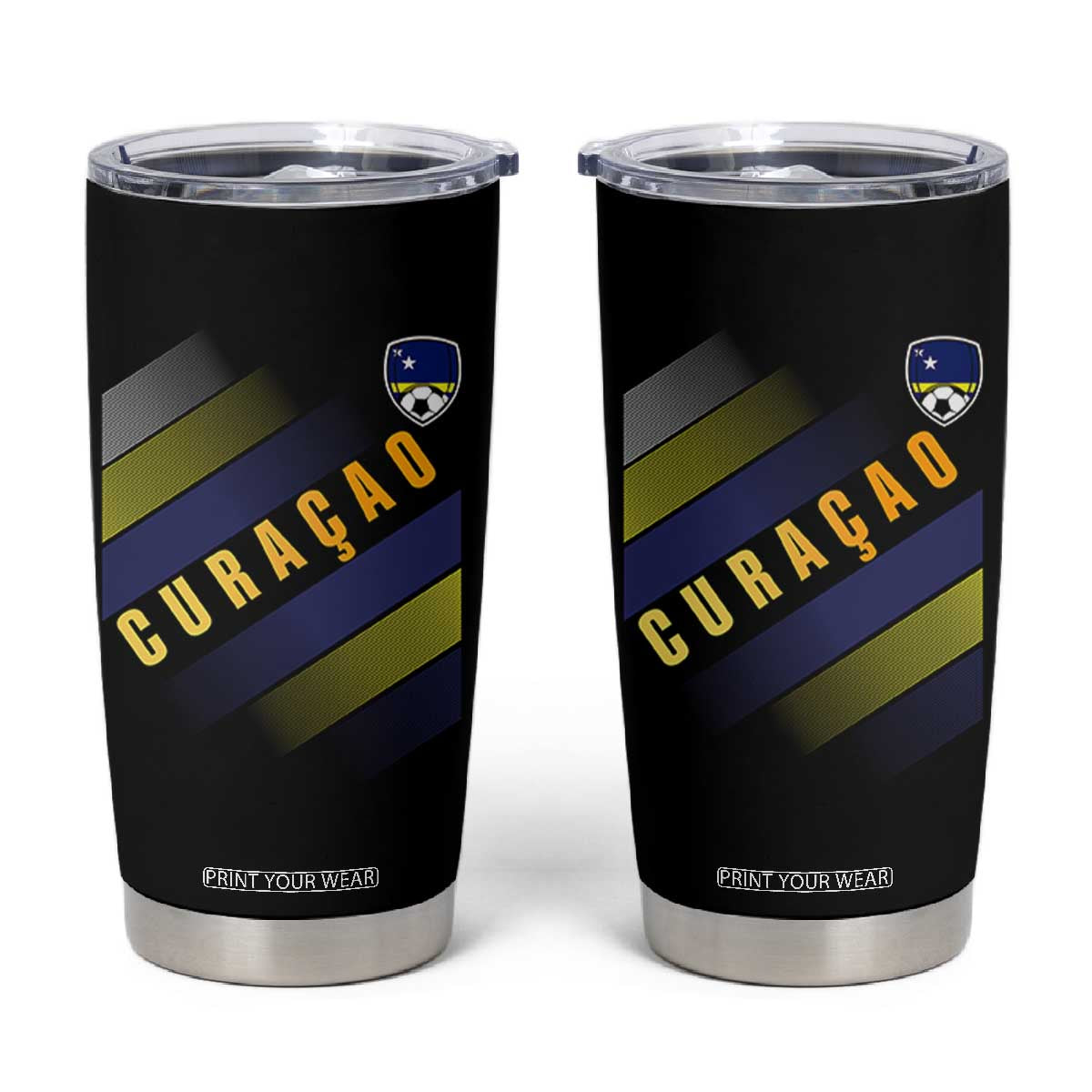 Curaçao Soccer Flag Stripe Jersey Style Tumbler Cup Football Fans Pride Support