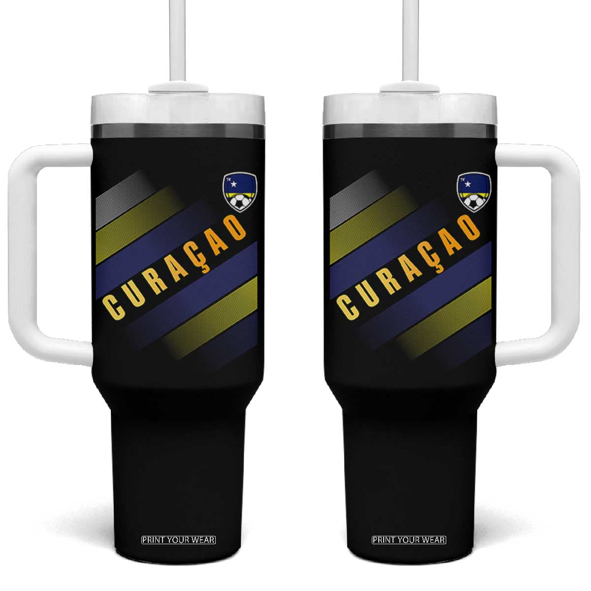 Curaçao Soccer Flag Stripe Jersey Style Tumbler With Handle Football Fans Pride Support