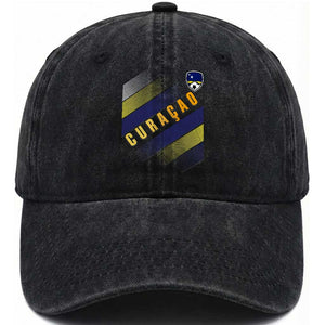 Curaçao Soccer Flag Stripe Jersey Style Washed Cotton Baseball Cap Football Fans Pride Support