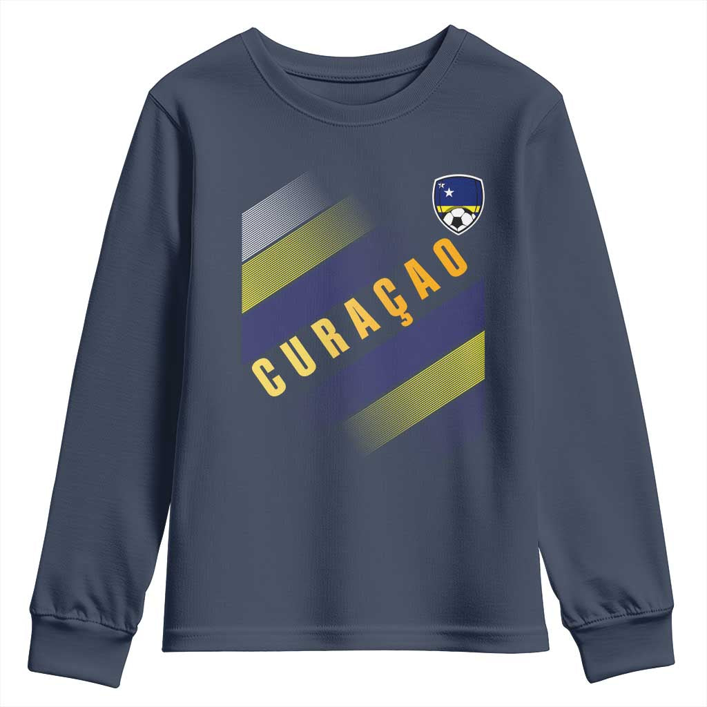 Curaçao Soccer Flag Stripe Jersey Style Youth Sweatshirt Football Fans Pride Support