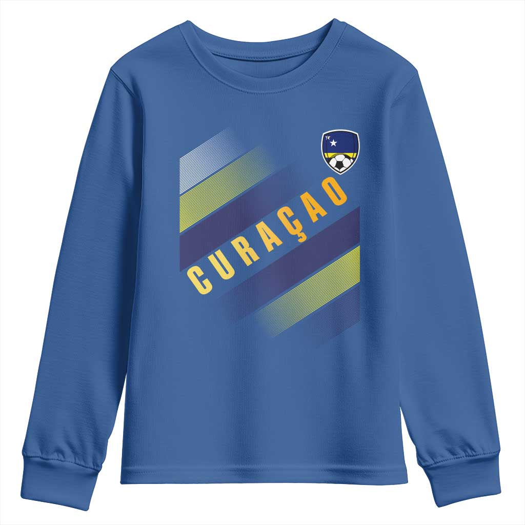 Curaçao Soccer Flag Stripe Jersey Style Youth Sweatshirt Football Fans Pride Support