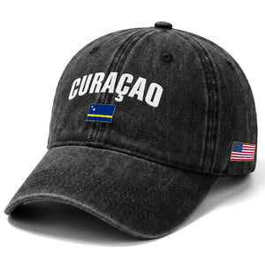 Curaçao National Flag Classic Heritage Washed Cotton Baseball Cap Caribbean Pride Souvenir
