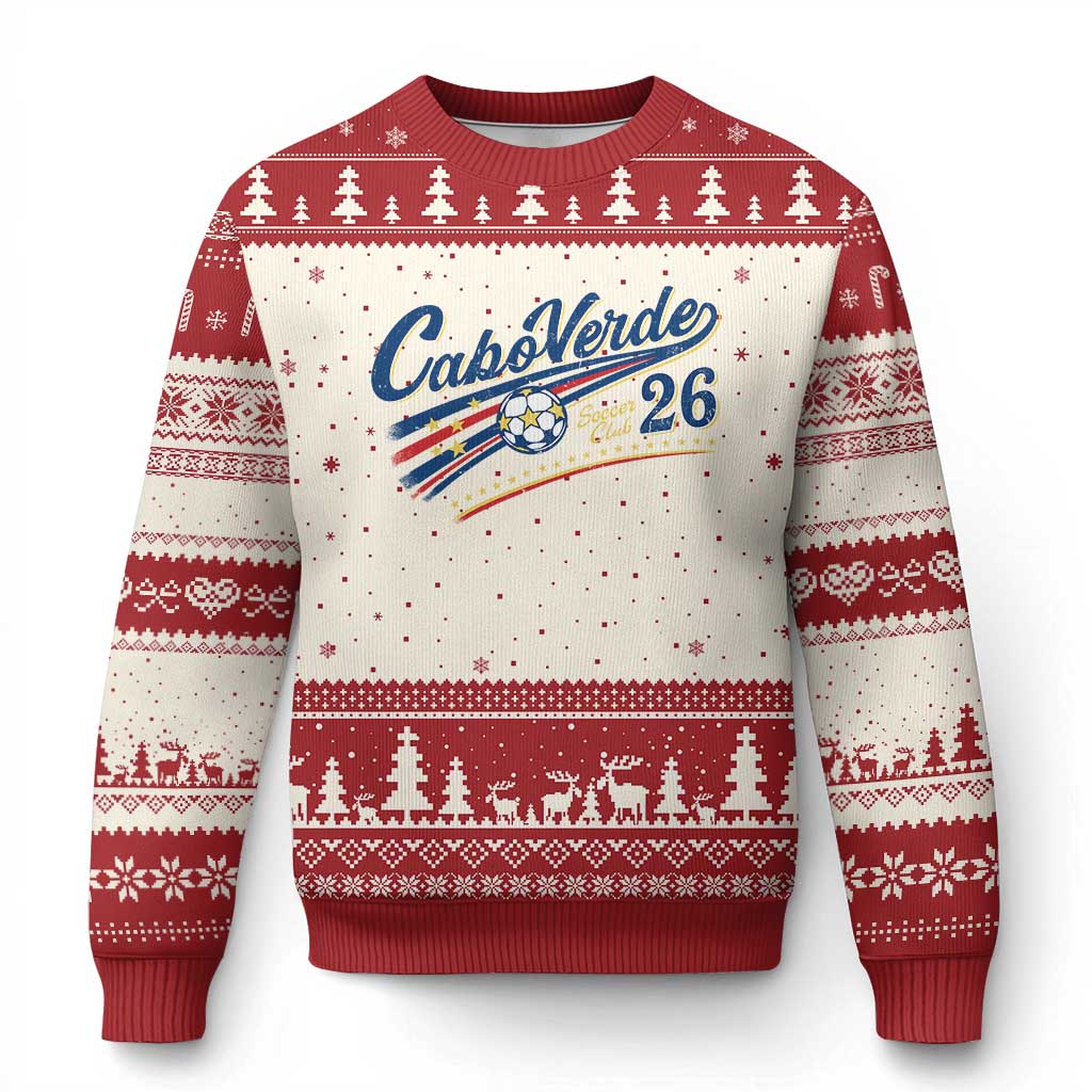 Cabo Verde Soccer Club 26 National Pride Ugly Christmas Sweater Cape Verde Football Fans Retro Sporty Est. 2026 TS02 Beige Red Print Your Wear