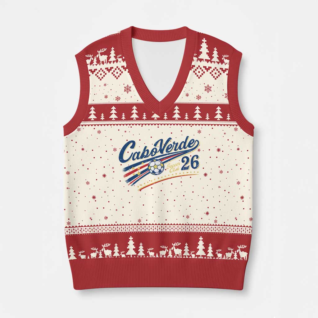 Cabo Verde Soccer Club 26 National Pride V-Neck Knit Sweater Vest Cape Verde Football Fans Retro Sporty Est. 2026 TS02 Beige Red Print Your Wear