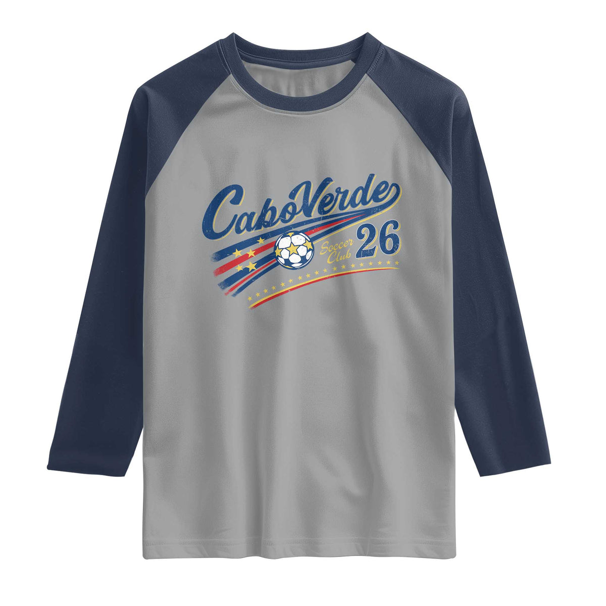 Cabo Verde Soccer Club 26 National Pride Raglan Shirt Cape Verde Football Fans Retro Sporty Est. 2026 TS02 Sport Gray Navy Print Your Wear