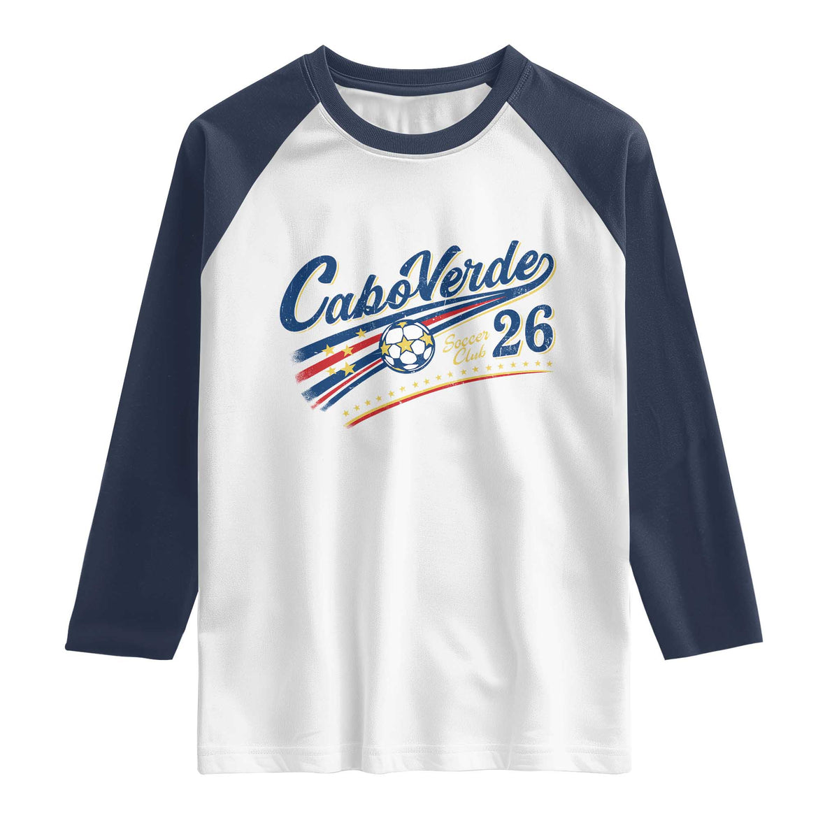Cabo Verde Soccer Club 26 National Pride Raglan Shirt Cape Verde Football Fans Retro Sporty Est. 2026 TS02 White Navy Print Your Wear