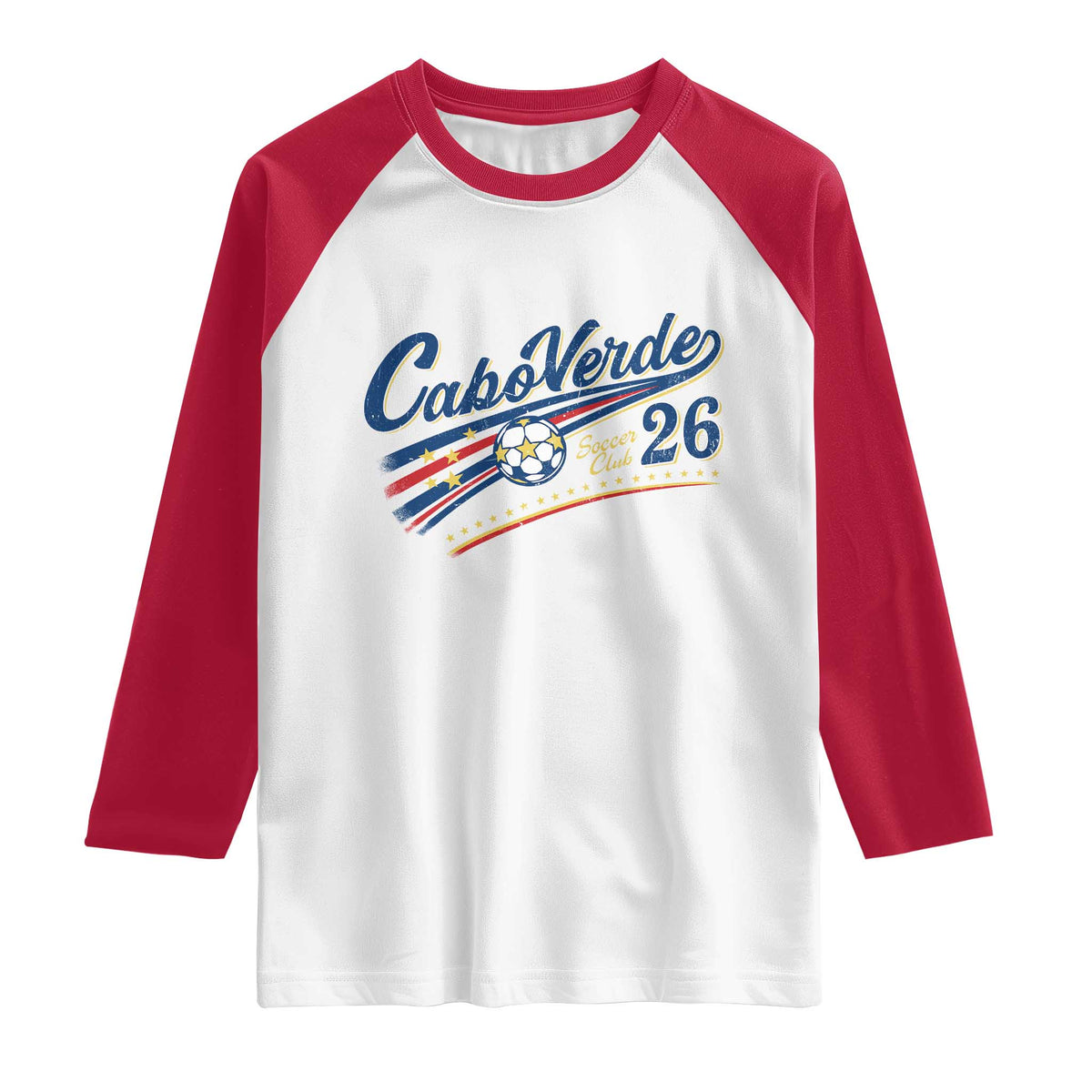 Cabo Verde Soccer Club 26 National Pride Raglan Shirt Cape Verde Football Fans Retro Sporty Est. 2026 TS02 White Red Print Your Wear