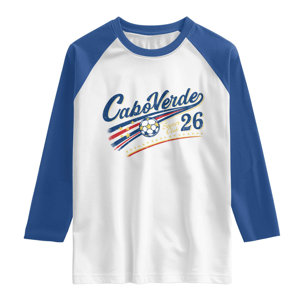 Cabo Verde Soccer Club 26 National Pride Raglan Shirt Cape Verde Football Fans Retro Sporty Est. 2026 TS02 White Royal Print Your Wear