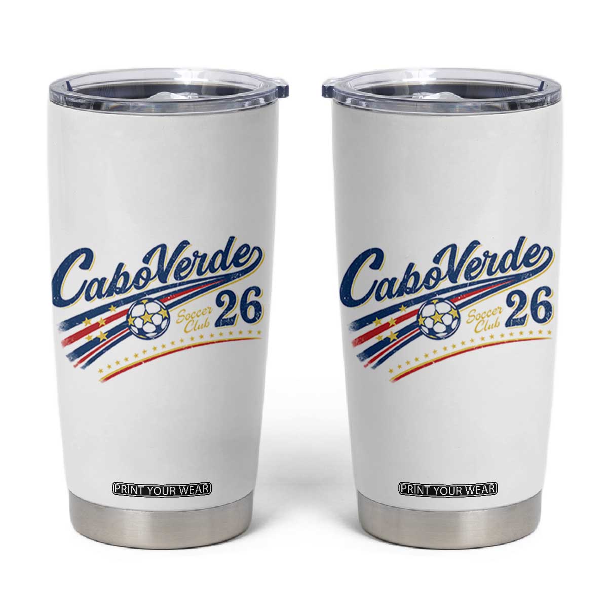 Cabo Verde Soccer Club 26 National Pride Tumbler Cup Cape Verde Football Fans Retro Sporty Est. 2026 TS02 White Print Your Wear