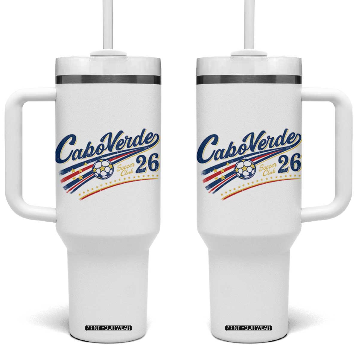 Cabo Verde Soccer Club 26 National Pride Tumbler With Handle Cape Verde Football Fans Retro Sporty Est. 2026 TS02 One Size: 40 oz White Print Your Wear