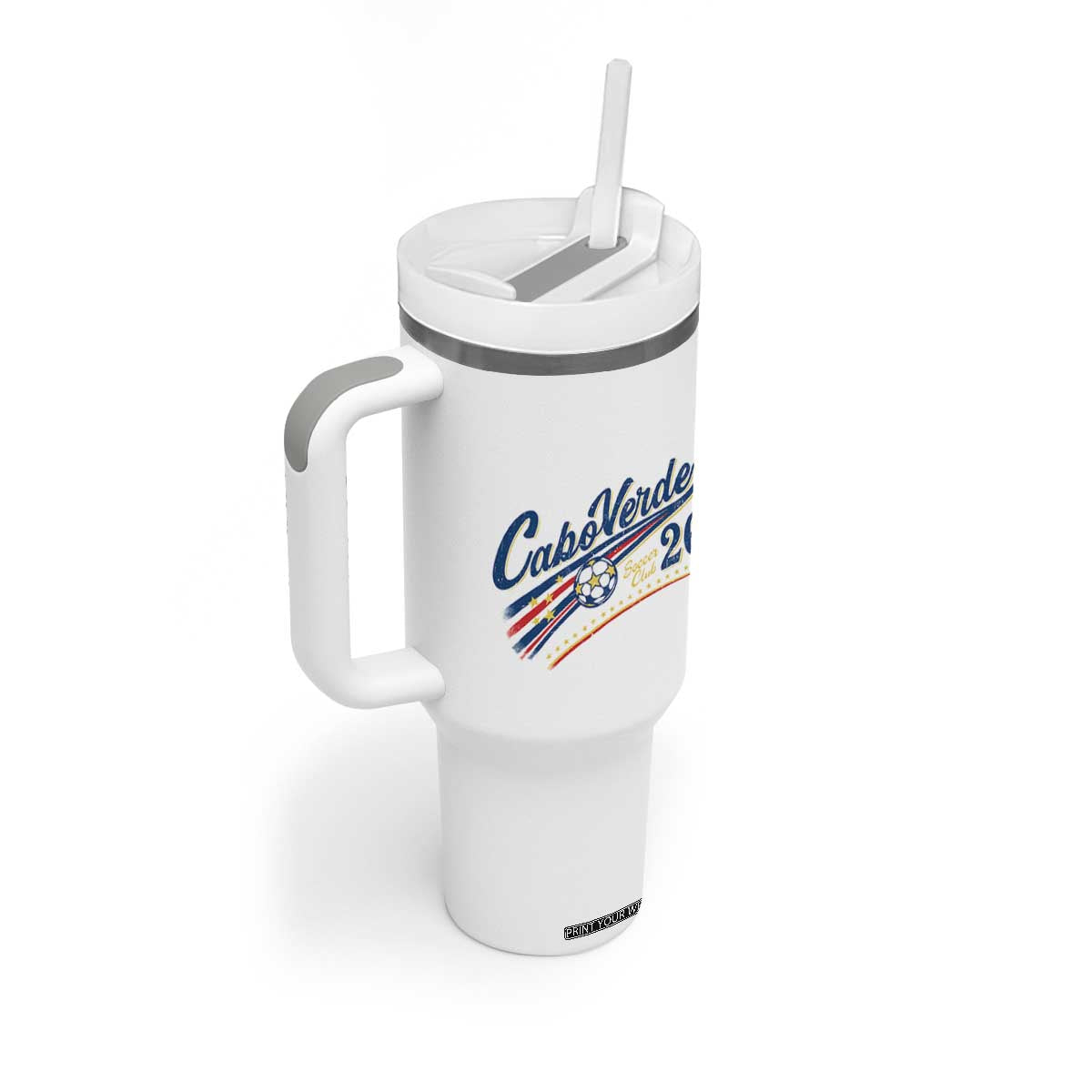 Cabo Verde Soccer Club 26 National Pride Tumbler With Handle Cape Verde Football Fans Retro Sporty Est. 2026 TS02 Print Your Wear