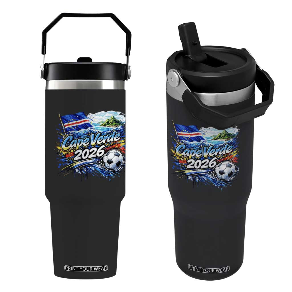 Cape Verde Soccer 2026 Island Flag Flip Straw Tumbler Cabo Verde Football Team Fans Tropical Pride Gift TS02 One Size: 30 oz Black Print Your Wear