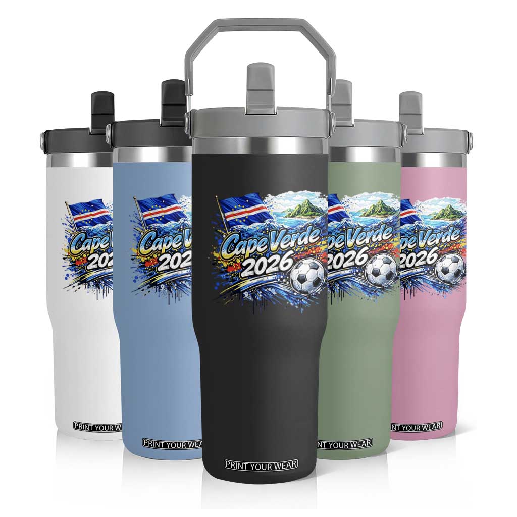 Cape Verde Soccer 2026 Island Flag Flip Straw Tumbler Cabo Verde Football Team Fans Tropical Pride Gift TS02 Print Your Wear