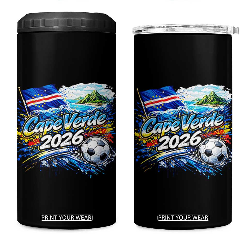 Cape Verde Soccer 2026 Island Flag 4 in 1 Can Cooler Tumbler Cabo Verde Football Team Fans Tropical Pride Gift TS02 One Size: 16 oz Black Print Your Wear