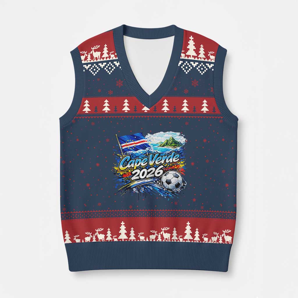Cape Verde Soccer 2026 Island Flag V-Neck Knit Sweater Vest Cabo Verde Football Team Fans Tropical Pride Gift