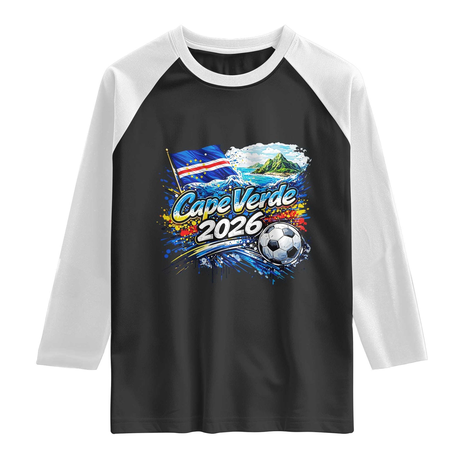 Cape Verde Soccer 2026 Island Flag Raglan Shirt Cabo Verde Football Team Fans Tropical Pride Gift TS02 Black White Print Your Wear
