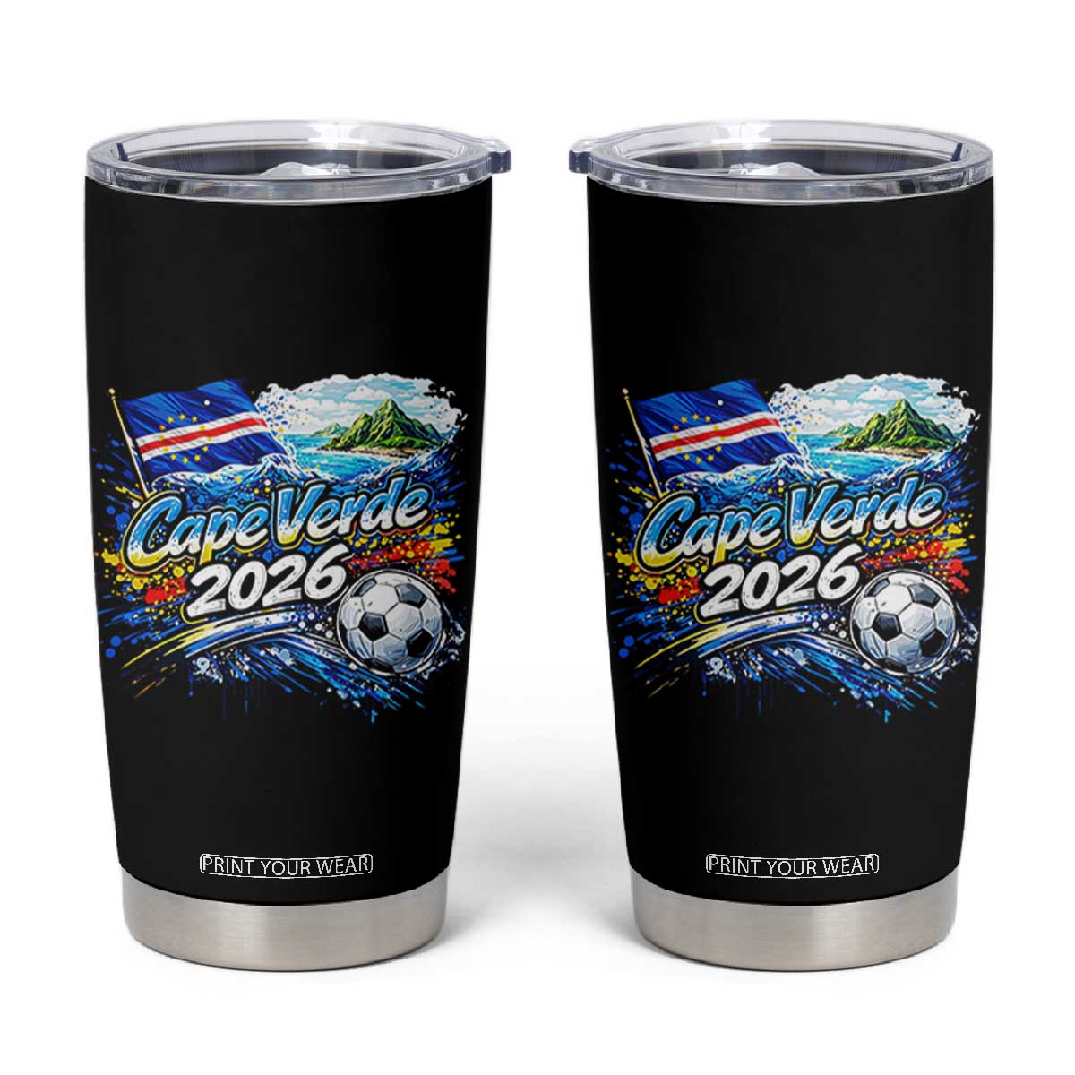 Cape Verde Soccer 2026 Island Flag Tumbler Cup Cabo Verde Football Team Fans Tropical Pride Gift TS02 Black Print Your Wear