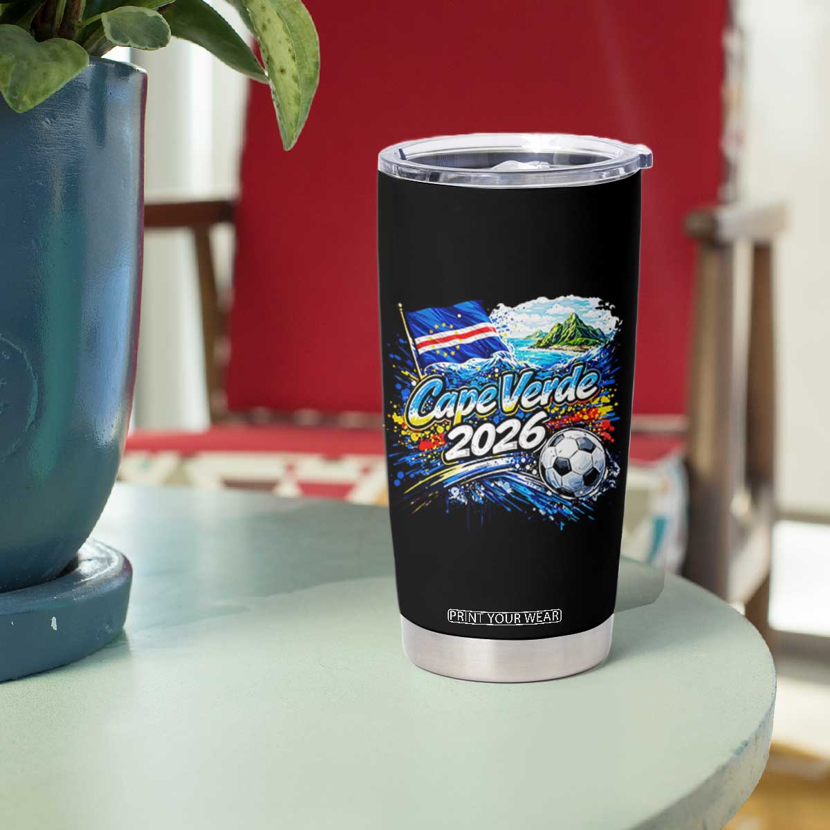 Cape Verde Soccer 2026 Island Flag Tumbler Cup Cabo Verde Football Team Fans Tropical Pride Gift TS02 Print Your Wear