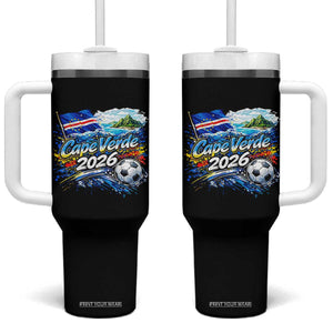 Cape Verde Soccer 2026 Island Flag Tumbler With Handle Cabo Verde Football Team Fans Tropical Pride Gift TS02 One Size: 40 oz Black Print Your Wear